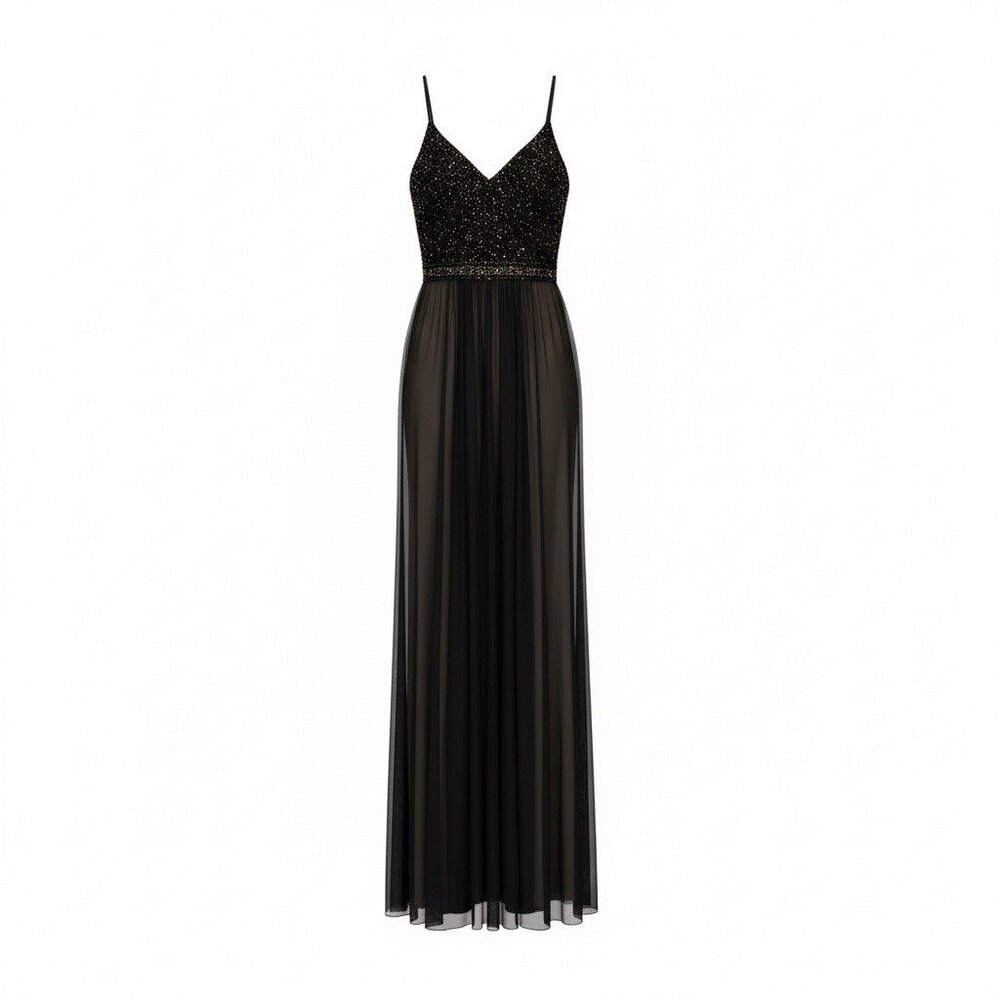 Faviana Gown Black Sz 6 Beaded Lace Bodice Mesh Overlay Dress Prom Whimsigoth